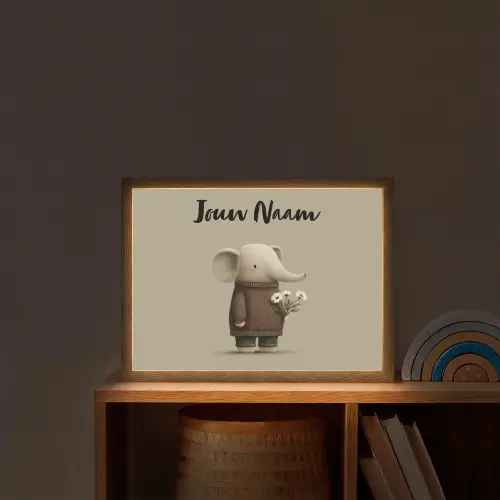 Olifant - Witte bloemen - Kindvriendelijk Light Box met batterij (Wandlamp kind) middel -sfeer1_kind