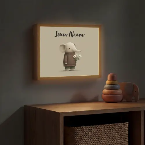 Olifant - Witte bloemen - Kindvriendelijk Light Box met batterij (Wandlamp kind) middel -sfeer5_kind