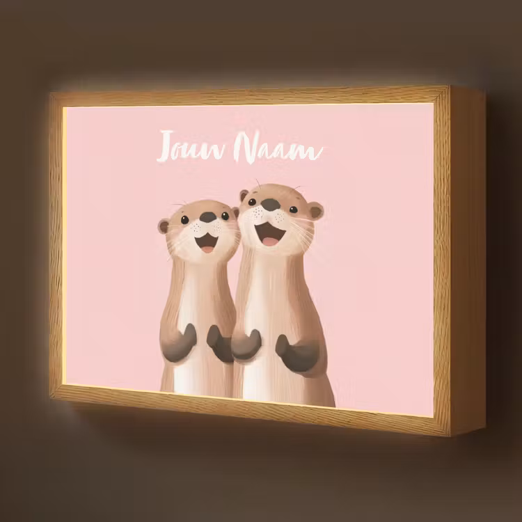 Otters - Glimlach - Bruin Light Box met batterij (Wandlamp kind) middel -z3d_website
