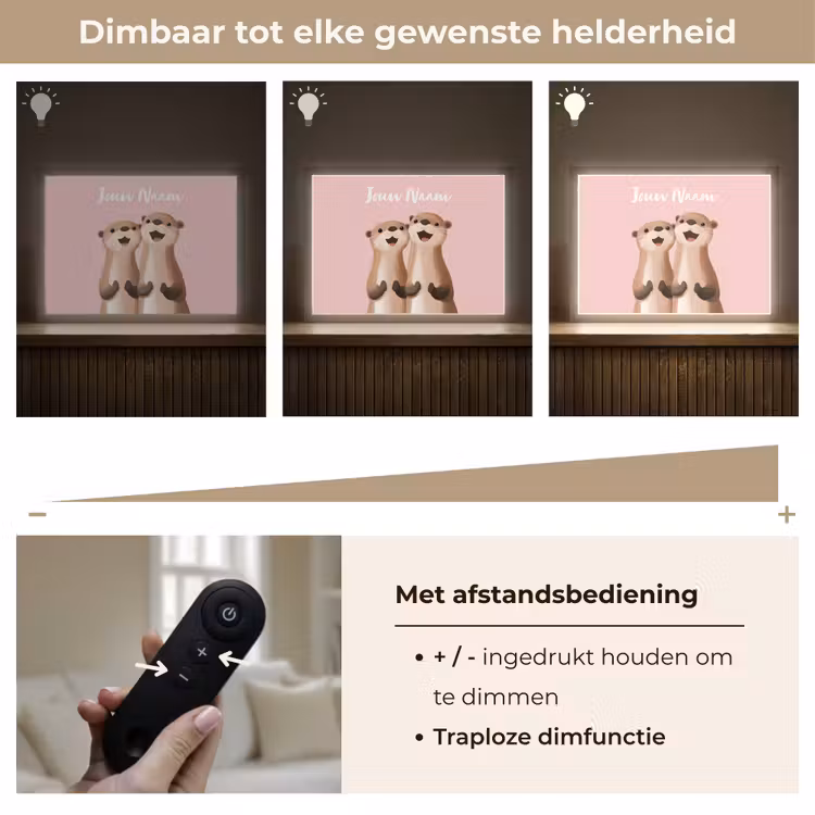 Otters - Glimlach - Bruin Light Box met batterij (Wandlamp kind) middel -USP_dimbaarNL
