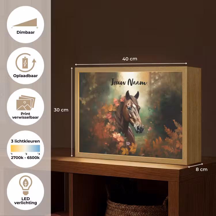 Paard - Bloemen - Natuur - Dieren - Bos - Oranje Light Box met batterij (Wandlamp kind) middel -USP_websiteoverzichtNL