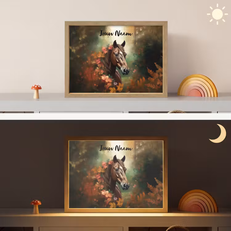 Paard - Bloemen - Natuur - Dieren - Bos - Oranje Light Box met batterij (Wandlamp kind) middel -sfeer3_kind