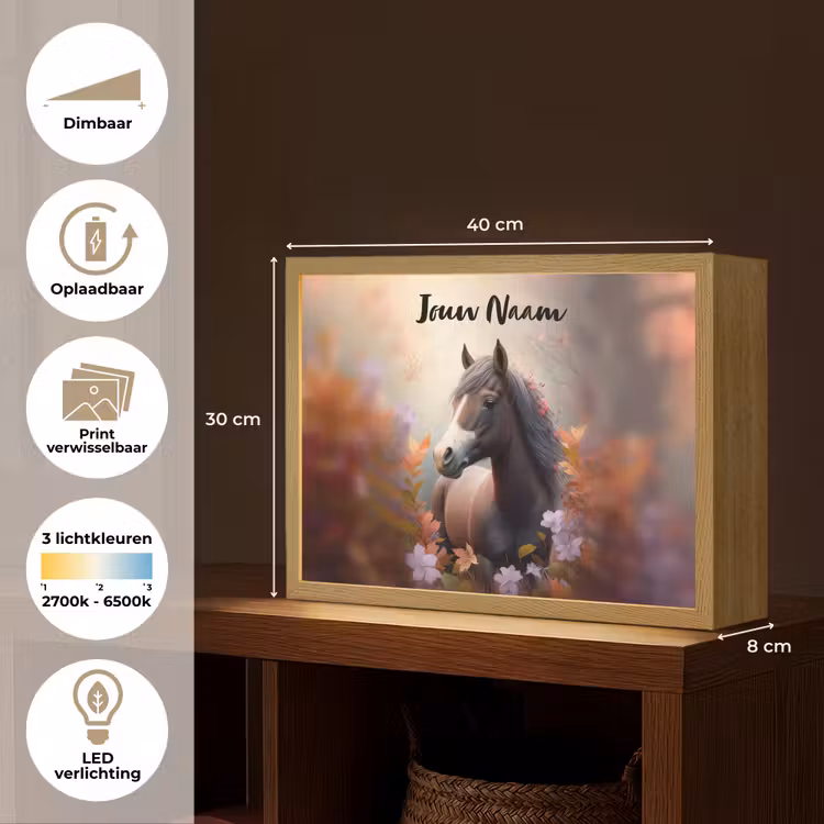 Paard - Bloemen - Natuur - Paars - Dieren Light Box met batterij (Wandlamp kind) middel -USP_websiteoverzichtNL