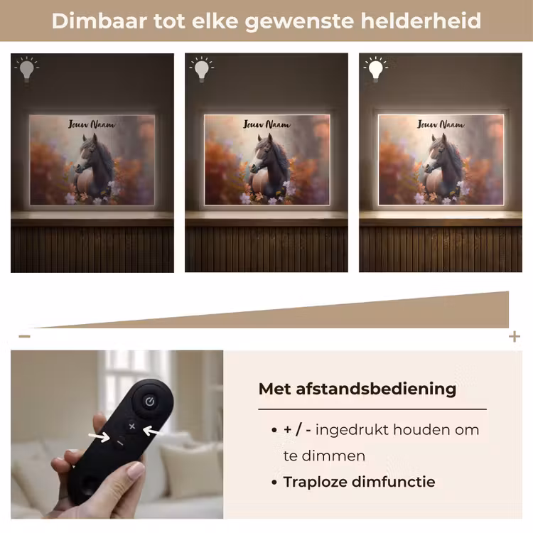 Paard - Bloemen - Natuur - Paars - Dieren Light Box met batterij (Wandlamp kind) middel -USP_dimbaarNL
