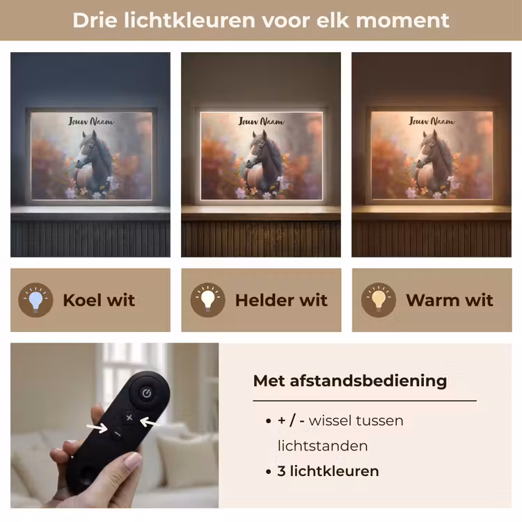 Paard - Bloemen - Natuur - Paars - Dieren Light Box met batterij (Wandlamp kind) middel -USP_lichtkleurNL