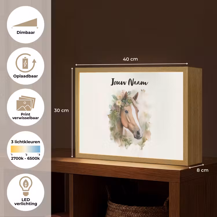 Paard - Bloemen - Natuur - Waterverf - Dieren Light Box met batterij (Wandlamp kind) middel -USP_websiteoverzichtNL