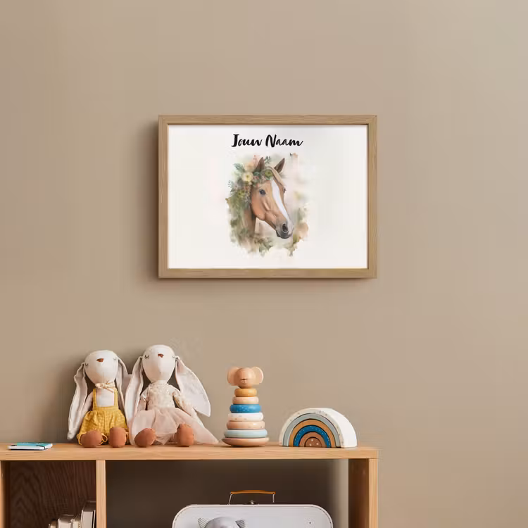 Paard - Bloemen - Natuur - Waterverf - Dieren Light Box met batterij (Wandlamp kind) middel -sfeer2_kind