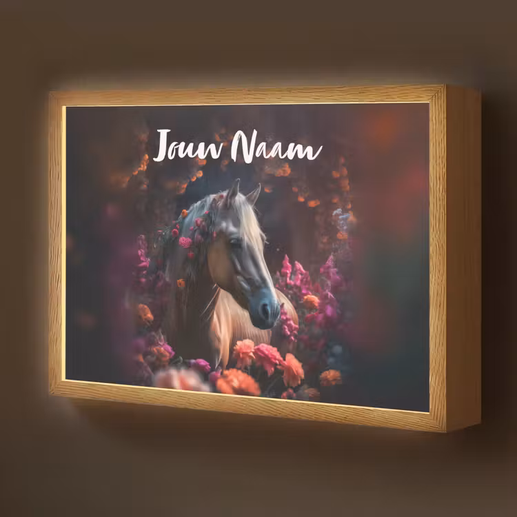 Paard - Bloemen - Paars - Oranje - Dieren Light Box met batterij (Wandlamp kind) middel -z3d_website