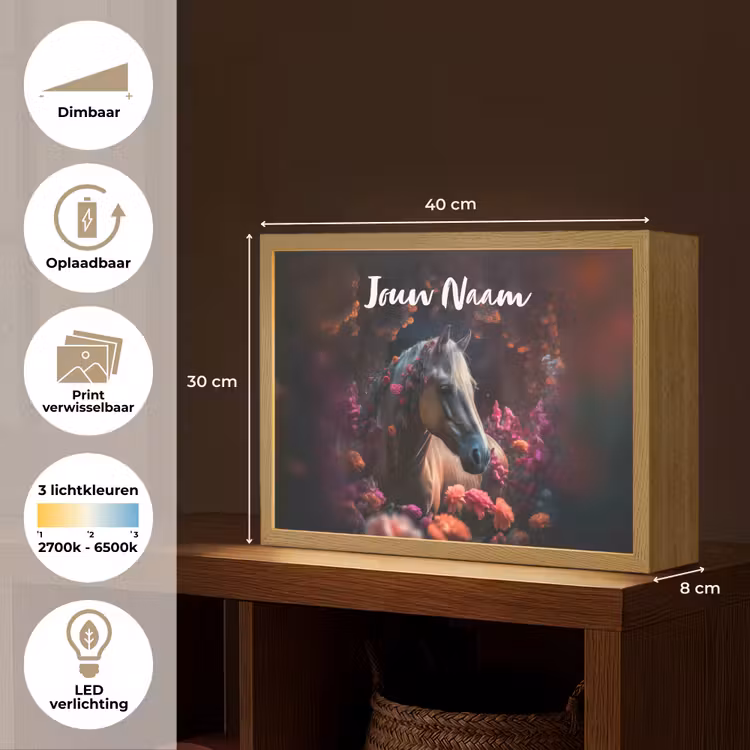 Paard - Bloemen - Paars - Oranje - Dieren Light Box met batterij (Wandlamp kind) middel -USP_websiteoverzichtNL