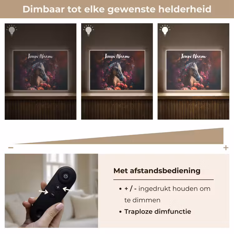Paard - Bloemen - Paars - Oranje - Dieren Light Box met batterij (Wandlamp kind) middel -USP_dimbaarNL
