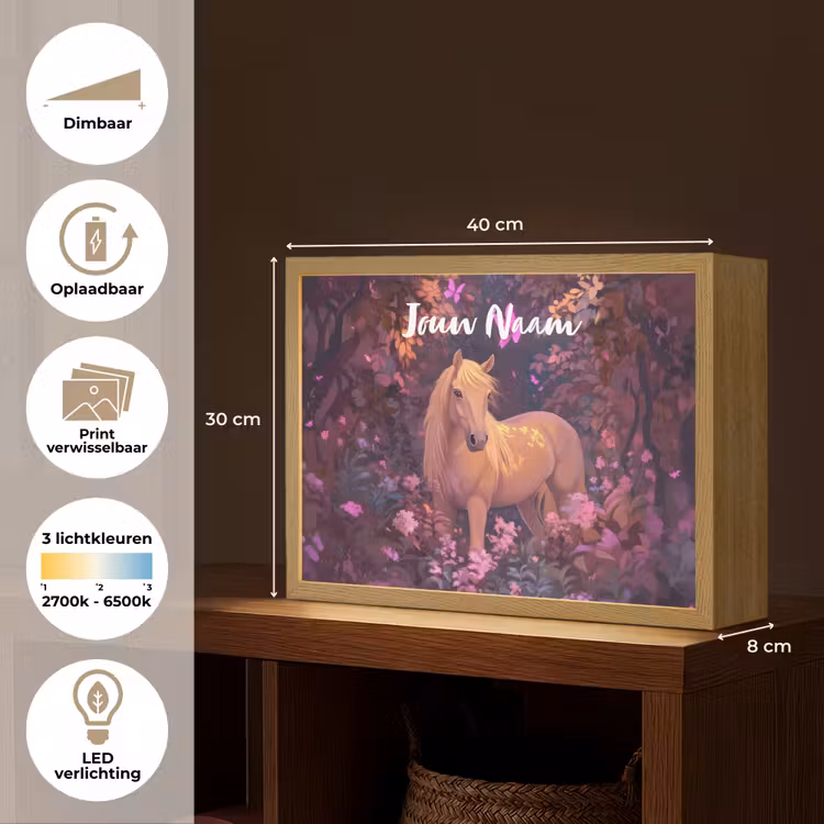 Paard - Bloemen - Paars - Vlinder Light Box met batterij (Wandlamp kind) middel -USP_websiteoverzichtNL