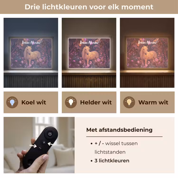 Paard - Bloemen - Paars - Vlinder Light Box met batterij (Wandlamp kind) middel -USP_lichtkleurNL
