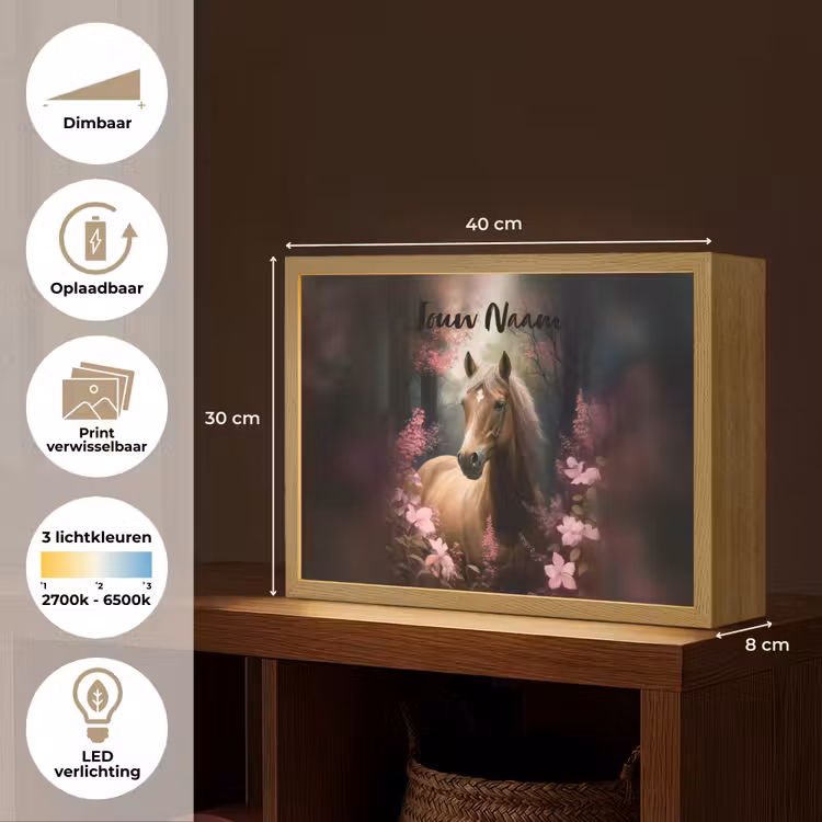 Paard - Bloemen - Roze - Natuur - Bos Light Box met batterij (Wandlamp kind) middel -USP_websiteoverzichtNL