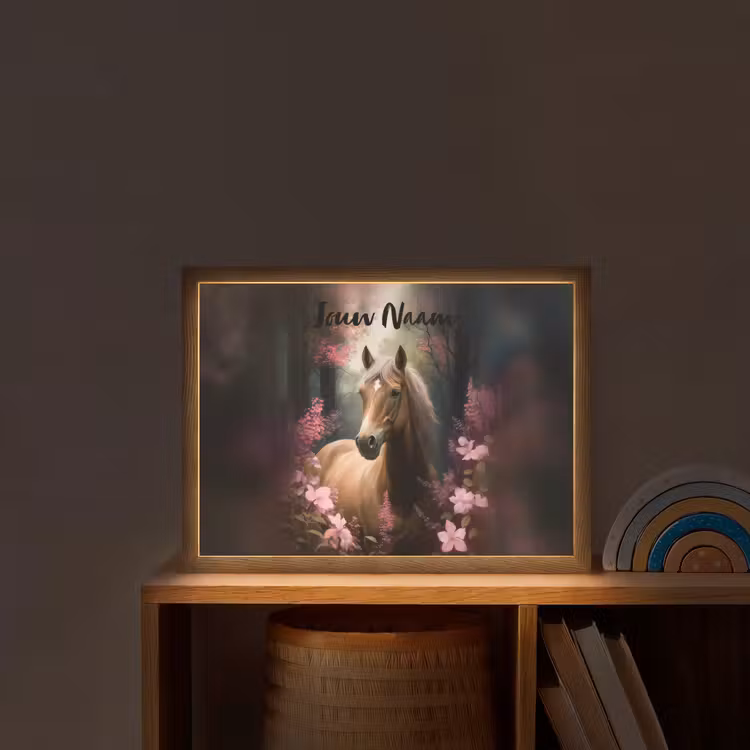 Paard - Bloemen - Roze - Natuur - Bos Light Box met batterij (Wandlamp kind) middel -sfeer1_kind