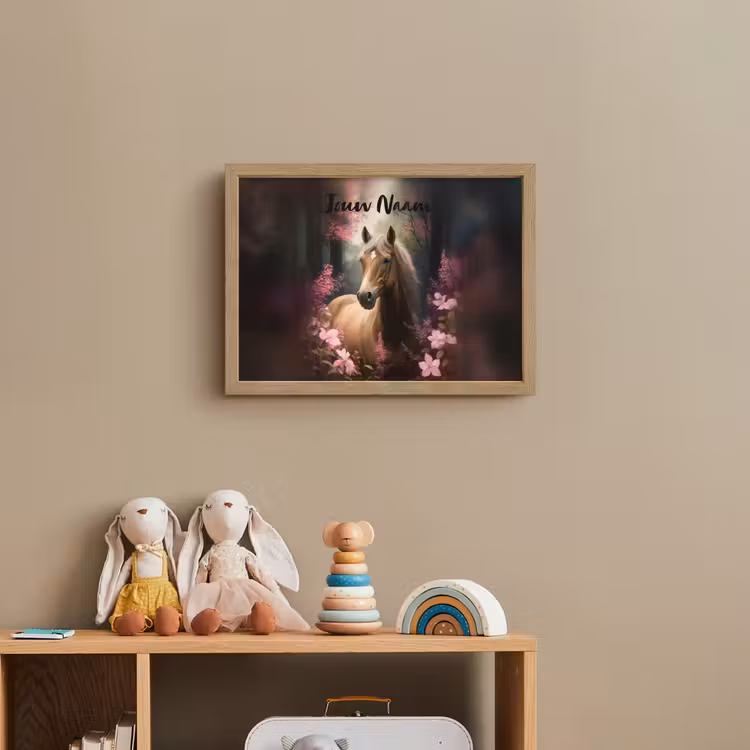 Paard - Bloemen - Roze - Natuur - Bos Light Box met batterij (Wandlamp kind) middel -sfeer2_kind