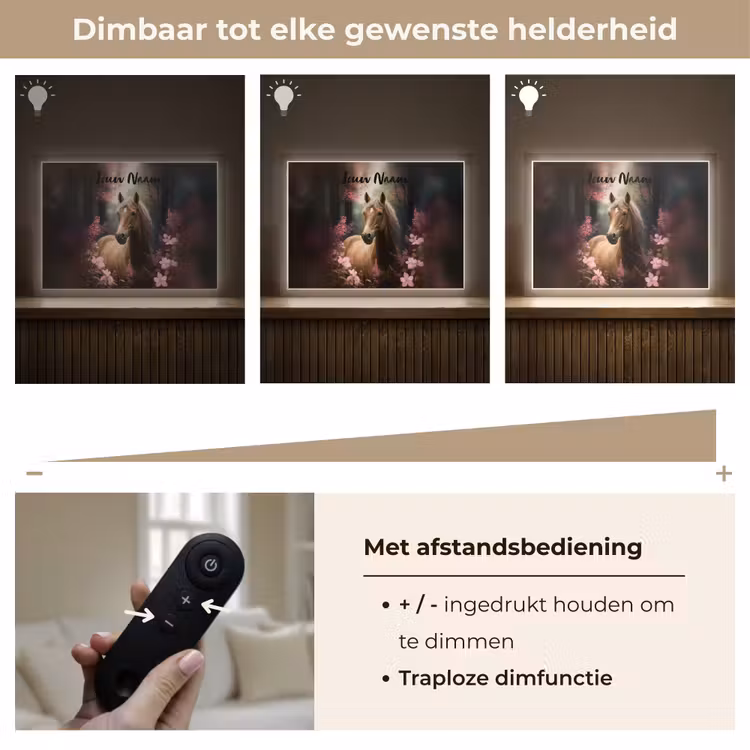 Paard - Bloemen - Roze - Natuur - Bos Light Box met batterij (Wandlamp kind) middel -USP_dimbaarNL