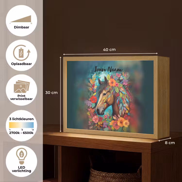 Paard - Bloemen - Schilderij - Natuur - Verf Light Box met batterij (Wandlamp kind) middel -USP_websiteoverzichtNL