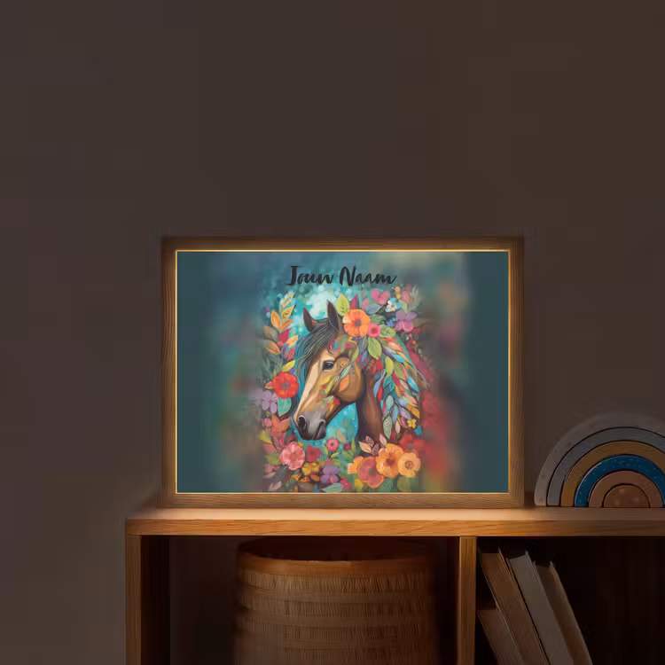Paard - Bloemen - Schilderij - Natuur - Verf Light Box met batterij (Wandlamp kind) middel -sfeer1_kind