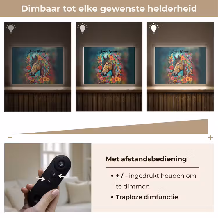 Paard - Bloemen - Schilderij - Natuur - Verf Light Box met batterij (Wandlamp kind) middel -USP_dimbaarNL