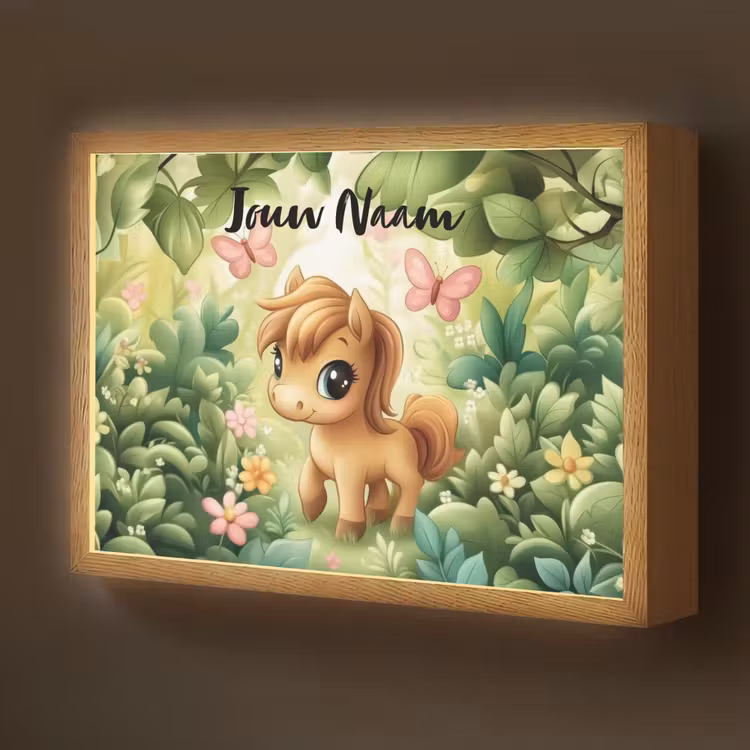 Paard - Bloemen - Vlinders Light Box met batterij (Wandlamp kind) middel -z3d_website