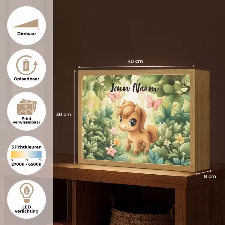 Paard - Bloemen - Vlinders Light Box met batterij (Wandlamp kind) middel -USP_websiteoverzichtNL