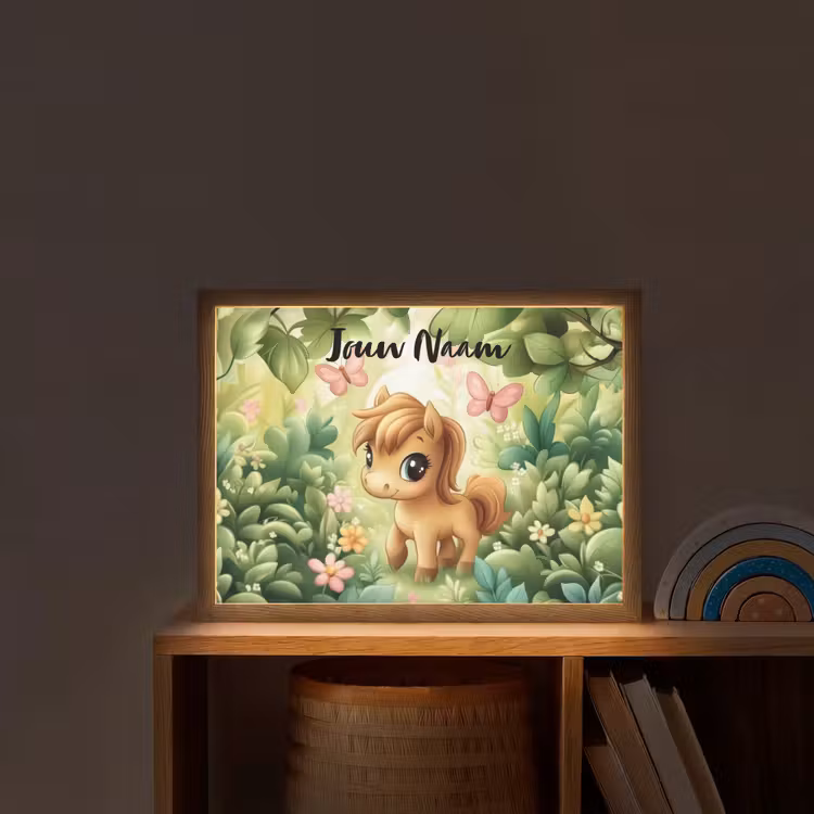 Paard - Bloemen - Vlinders Light Box met batterij (Wandlamp kind) middel -sfeer1_kind