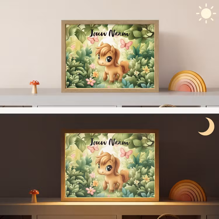 Paard - Bloemen - Vlinders Light Box met batterij (Wandlamp kind) middel -sfeer3_kind