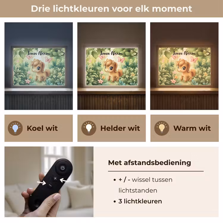 Paard - Bloemen - Vlinders Light Box met batterij (Wandlamp kind) middel -USP_lichtkleurNL