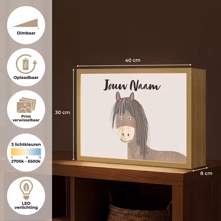 Paard - Dier - Pastel kleuren - Paarden Light Box met batterij (Wandlamp kind) middel -USP_websiteoverzichtNL