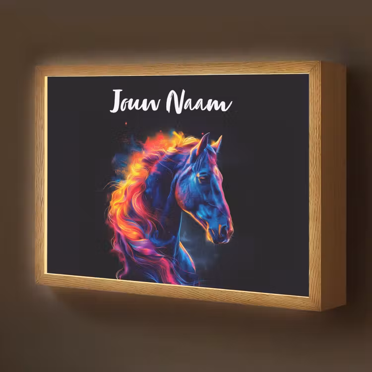Paard - Dier - Rook - Zwart - Kleuren Light Box met batterij (Wandlamp kind) middel -z3d_website