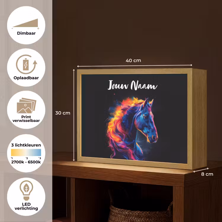 Paard - Dier - Rook - Zwart - Kleuren Light Box met batterij (Wandlamp kind) middel -USP_websiteoverzichtNL