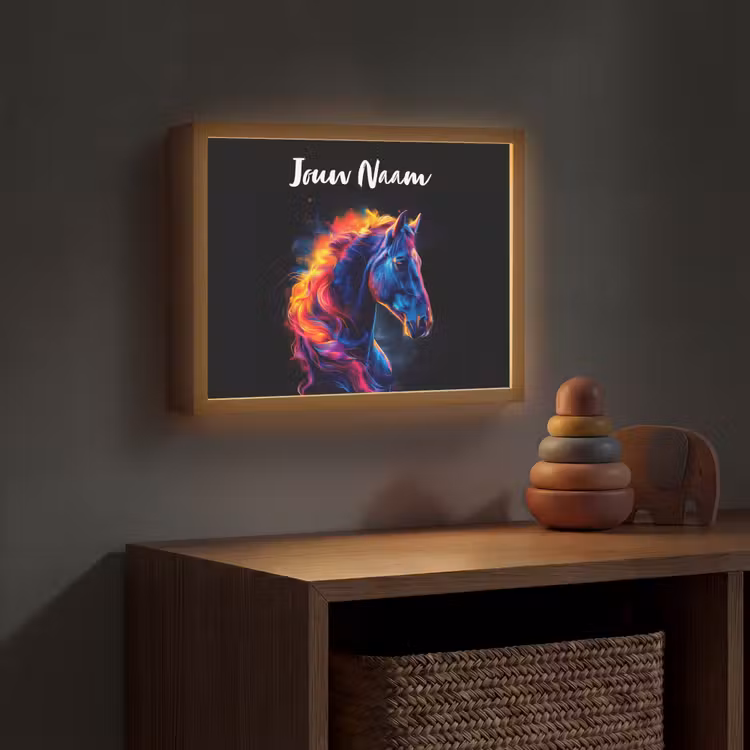 Paard - Dier - Rook - Zwart - Kleuren Light Box met batterij (Wandlamp kind) middel -sfeer5_kind
