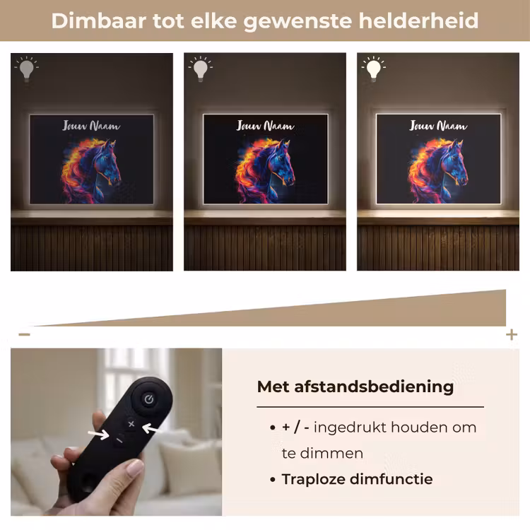 Paard - Dier - Rook - Zwart - Kleuren Light Box met batterij (Wandlamp kind) middel -USP_dimbaarNL