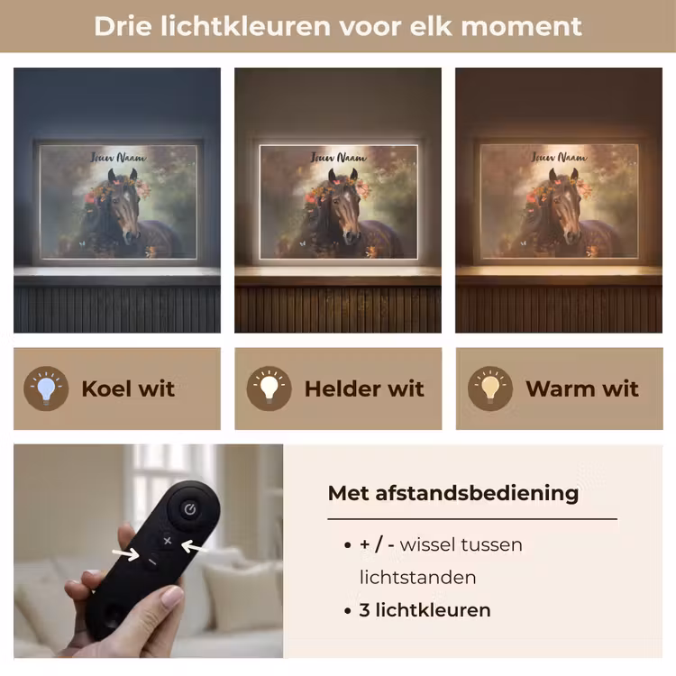 Paard - Dieren - Bloemen - Bos - Vlinder Light Box met batterij (Wandlamp kind) middel -USP_lichtkleurNL