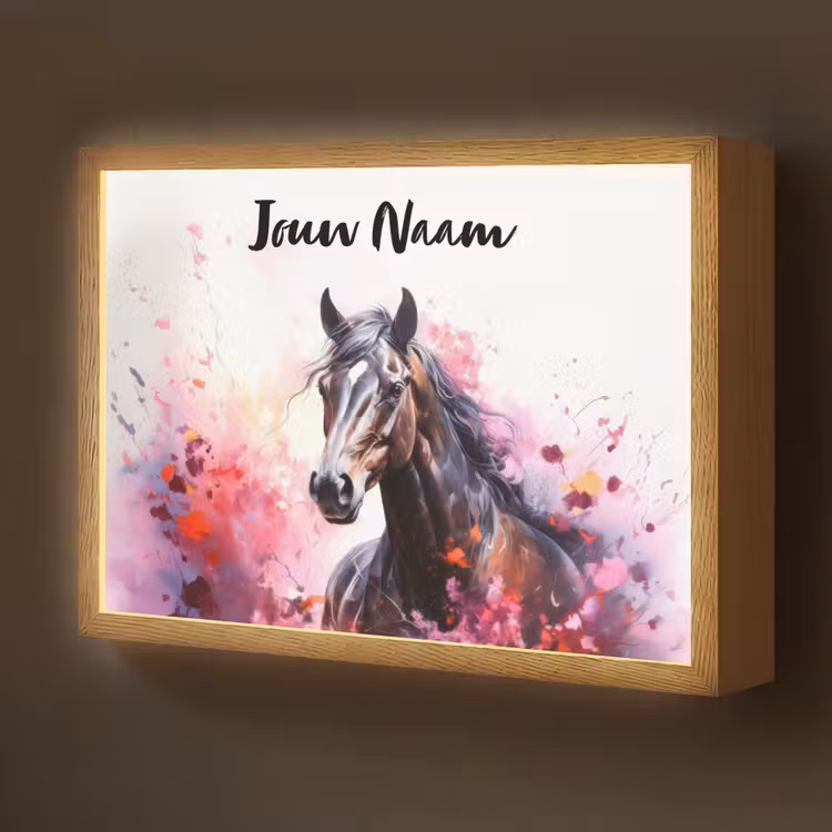 Paard - Dieren - Meisje - Roze Light Box met batterij (Wandlamp kind) middel -z3d_website