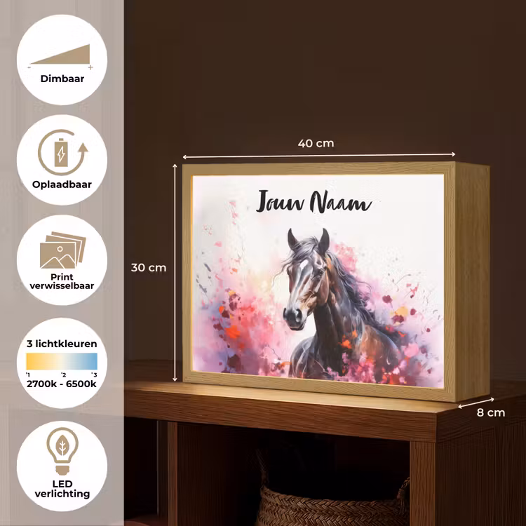 Paard - Dieren - Meisje - Roze Light Box met batterij (Wandlamp kind) middel -USP_websiteoverzichtNL