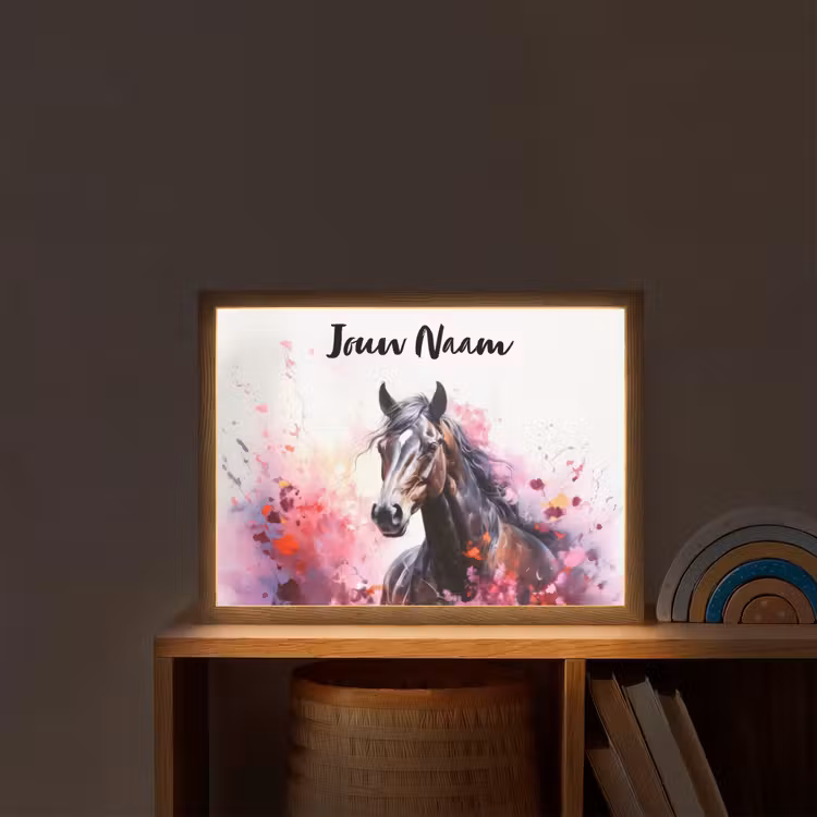Paard - Dieren - Meisje - Roze Light Box met batterij (Wandlamp kind) middel -sfeer1_kind