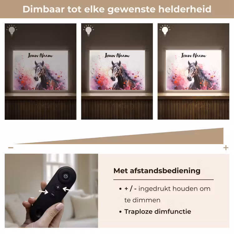 Paard - Dieren - Meisje - Roze Light Box met batterij (Wandlamp kind) middel -USP_dimbaarNL