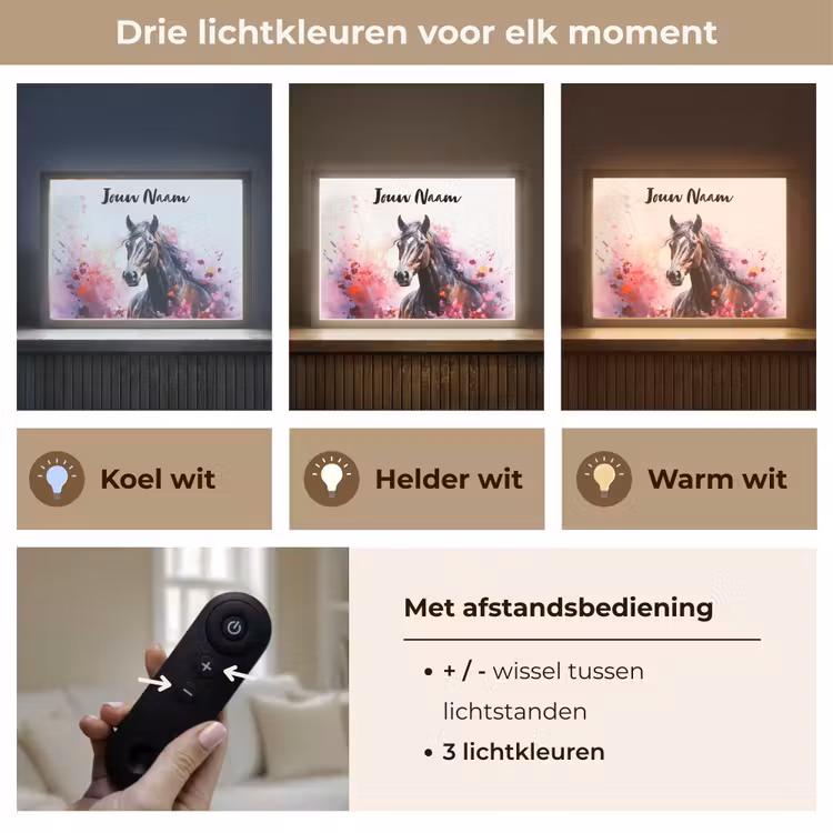 Paard - Dieren - Meisje - Roze Light Box met batterij (Wandlamp kind) middel -USP_lichtkleurNL