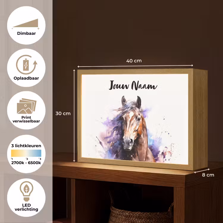 Paard - Dieren - Meisjes - Paars - Bruin Light Box met batterij (Wandlamp kind) middel -USP_websiteoverzichtNL