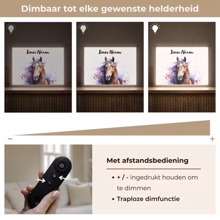 Paard - Dieren - Meisjes - Paars - Bruin Light Box met batterij (Wandlamp kind) middel -USP_dimbaarNL