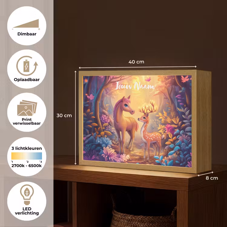 Paard - Hert - Sprookjesbos - Paars Light Box met batterij (Wandlamp kind) middel -USP_websiteoverzichtNL