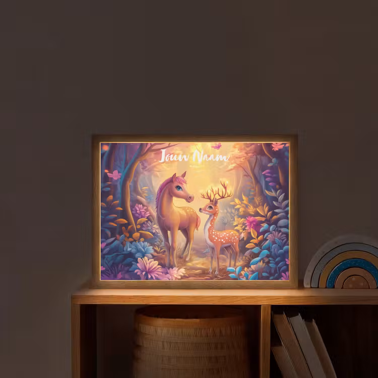 Paard - Hert - Sprookjesbos - Paars Light Box met batterij (Wandlamp kind) middel -sfeer1_kind