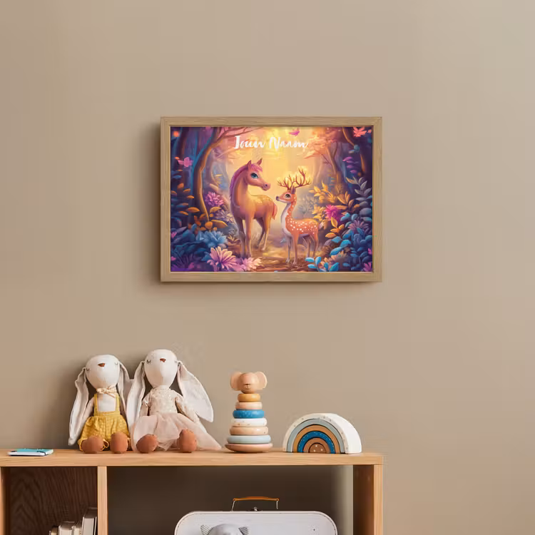 Paard - Hert - Sprookjesbos - Paars Light Box met batterij (Wandlamp kind) middel -sfeer2_kind