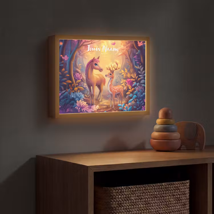 Paard - Hert - Sprookjesbos - Paars Light Box met batterij (Wandlamp kind) middel -sfeer5_kind