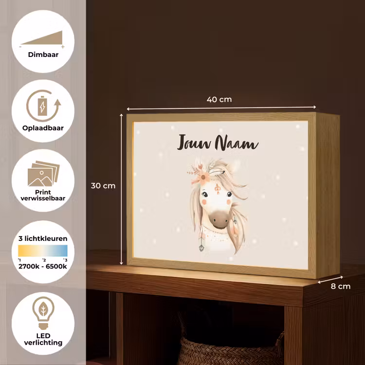 Paard - Manen - Bloemen - Stippen Light Box met batterij (Wandlamp kind) middel -USP_websiteoverzichtNL