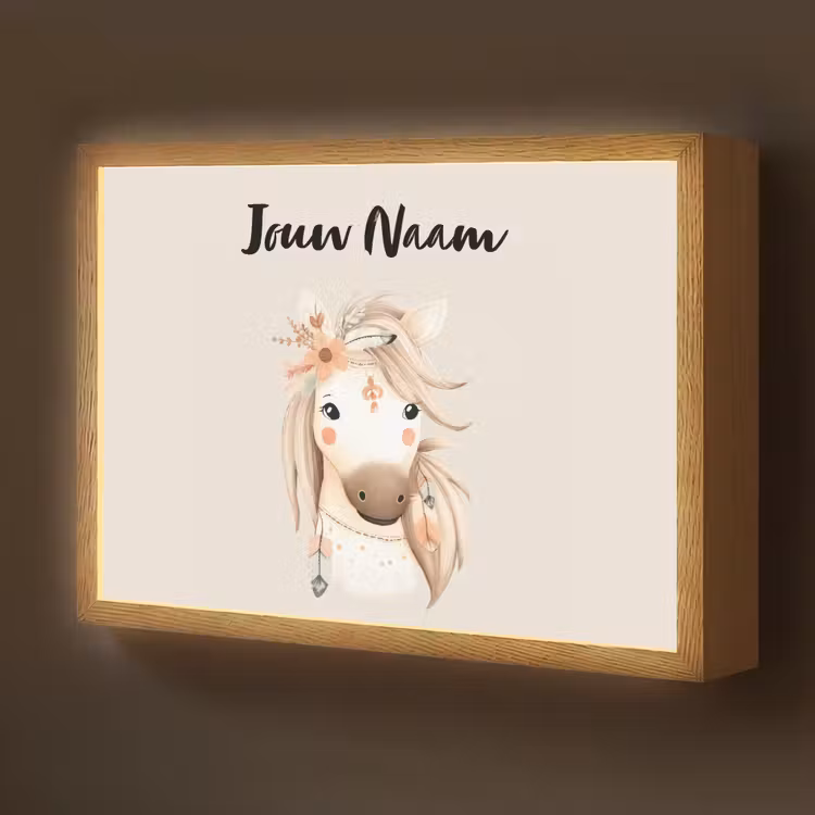 Paard - Manen - Bloemen - Veren Light Box met batterij (Wandlamp kind) middel -z3d_website
