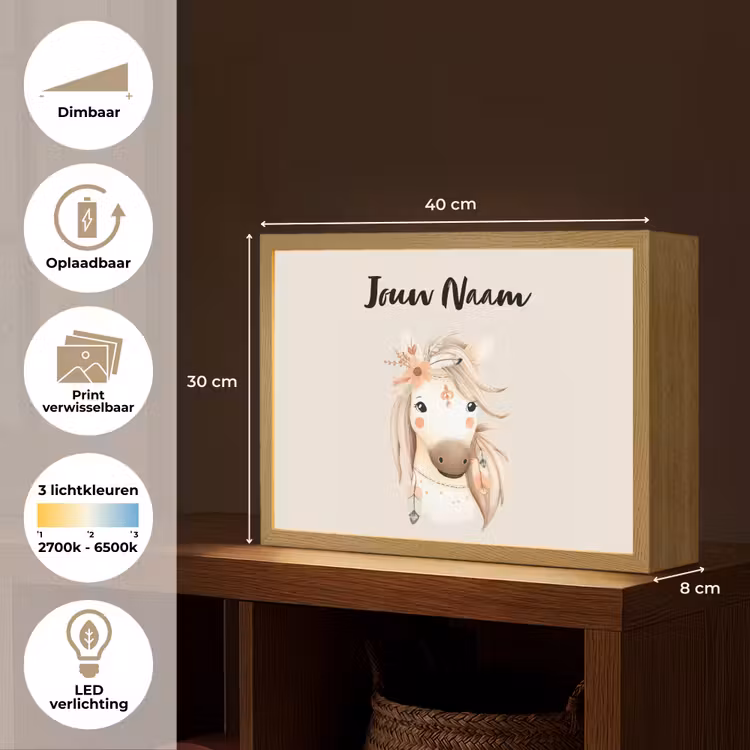 Paard - Manen - Bloemen - Veren Light Box met batterij (Wandlamp kind) middel -USP_websiteoverzichtNL