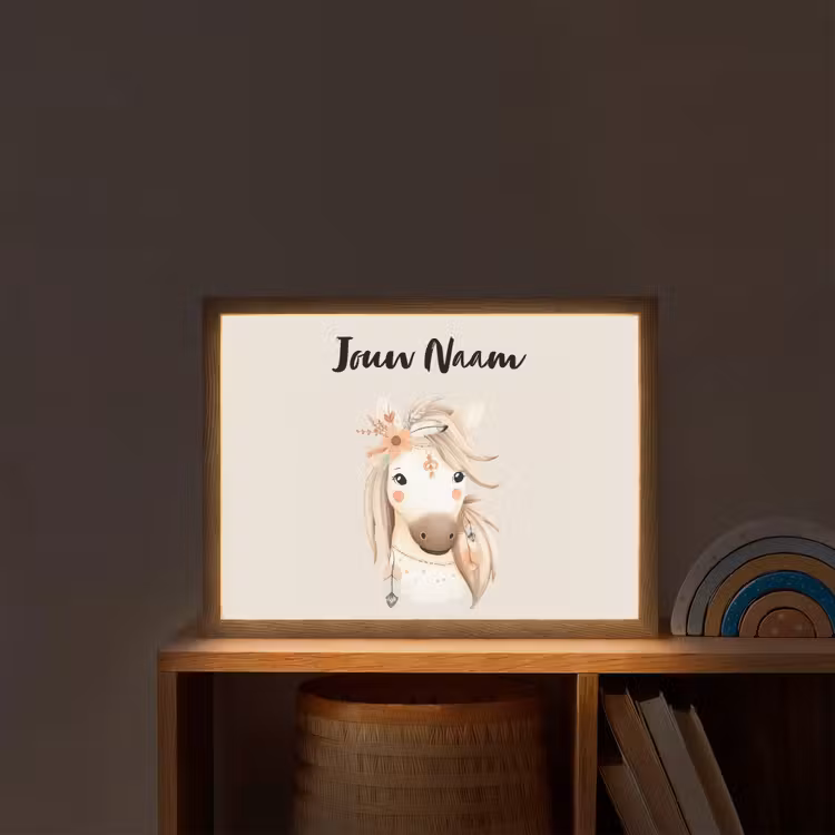 Paard - Manen - Bloemen - Veren Light Box met batterij (Wandlamp kind) middel -sfeer1_kind