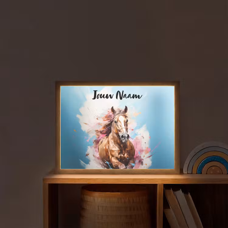Paard - Meisjes - Blauw - Roze Light Box met batterij (Wandlamp kind) middel -sfeer1_kind